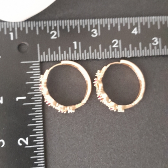 Large Gold Filled Huggie Style Hoop Earrings Pink and Clear Crystal's New - Picture 5 of 6